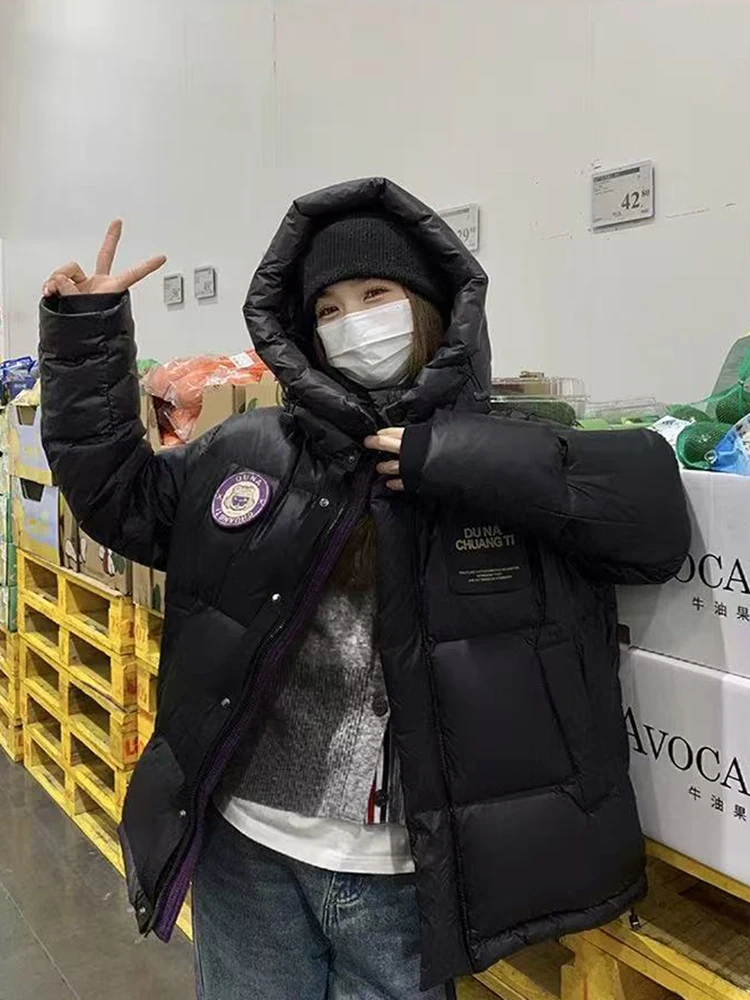 

Winter Thick Hooded Parkas Coats Women Y2K Fashion Loose Warm Down Jacket Korean All Match Black Zipper Outerwear Female