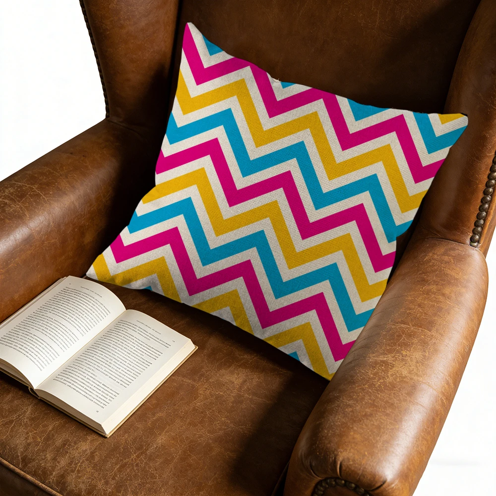 1pc Modern Geometric Multicolor Chevron Print Cushion Cover for Sofa Bed Living Room Bedroom 45x45cm