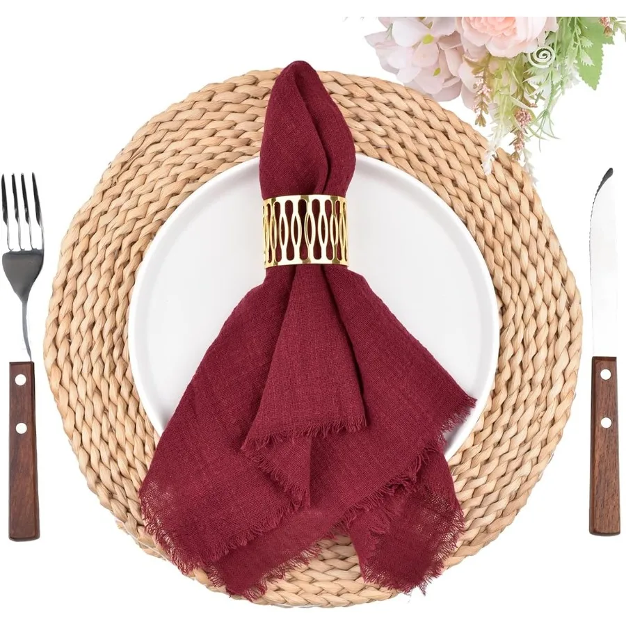 

Осенние тканевые салфетки в деревенском стиле на День Благодарения 16,5x16,5 дюймов, хлопковые льняные салфетки ручной работы с бахромой, моющиеся обеденные салфетки в стиле бохо