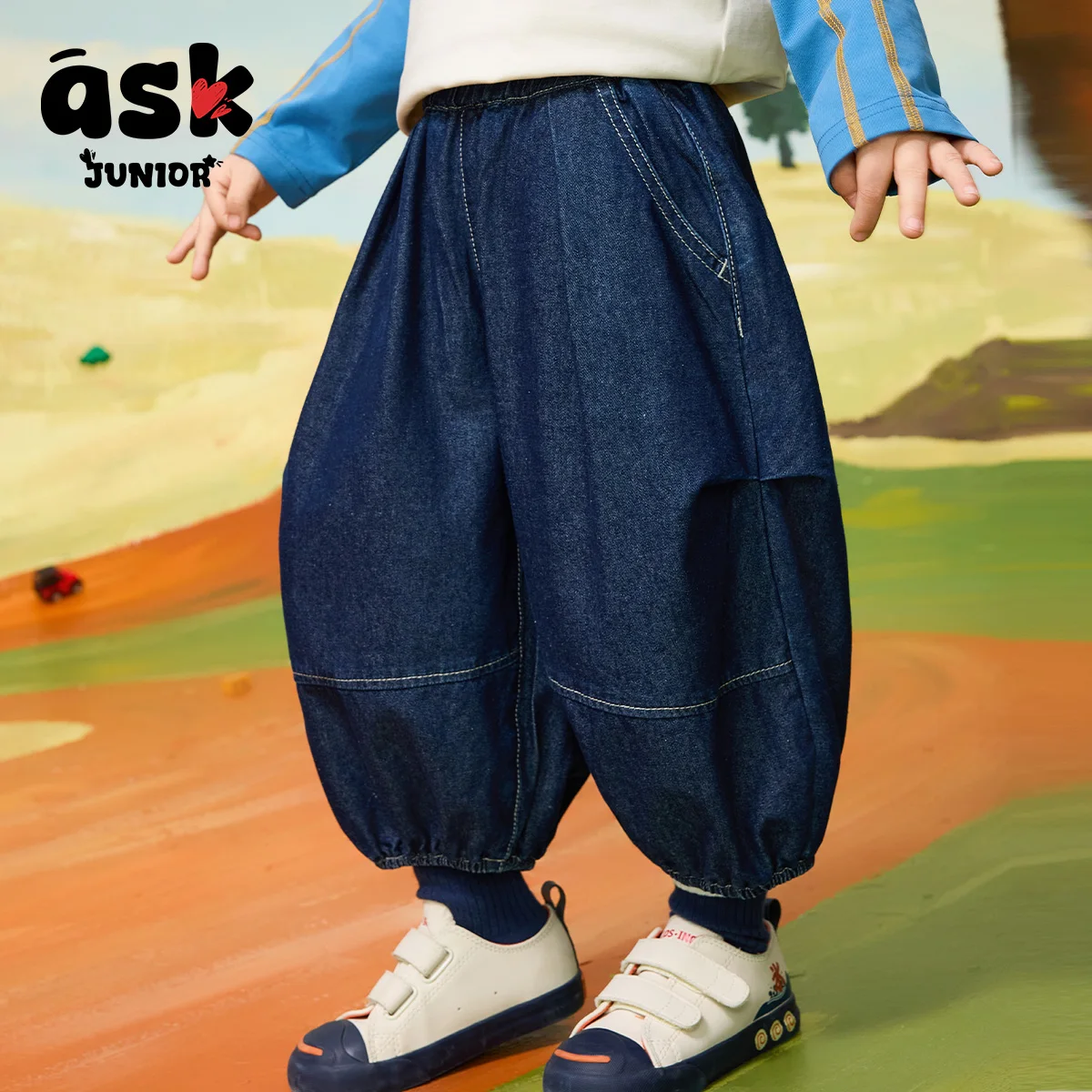 سروال جينز ربيعي مغسول للأطفال من سبع نقاط للرياضة والترفيه للأطفال #6