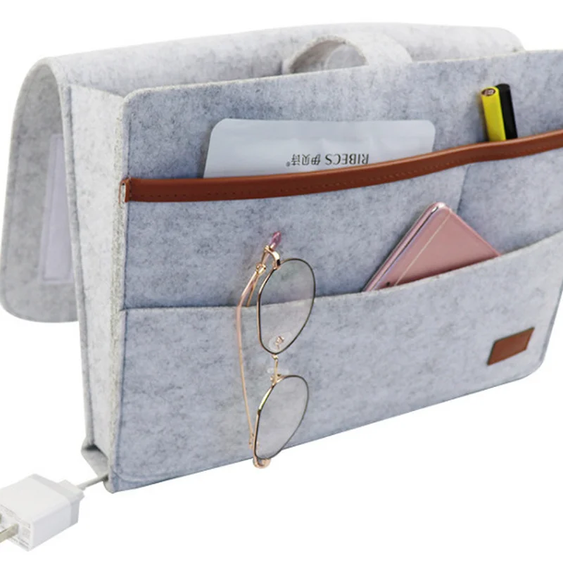 Felt Bedside Storage Bag Pouch Bed Desk Bag Sofa TV Remote Control Hanging Caddy Storage Organizer Bed Holder Pockets 1pc