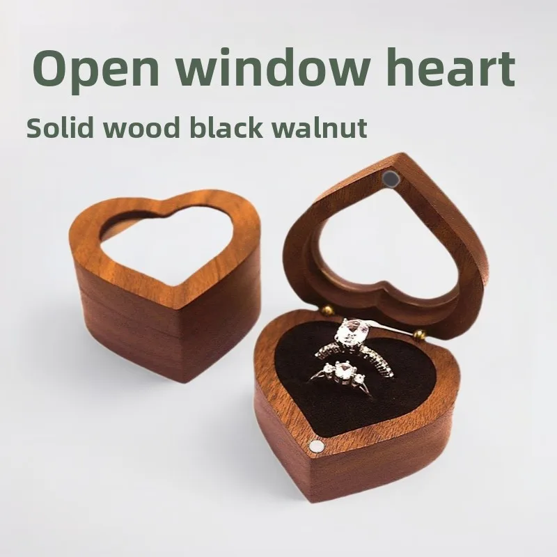 

Window Love Ring Box Solid Wood Black Walnut Diamond Ring J ewelry B ox Storage Packaging Proposal Ring Box Women's Gift Box