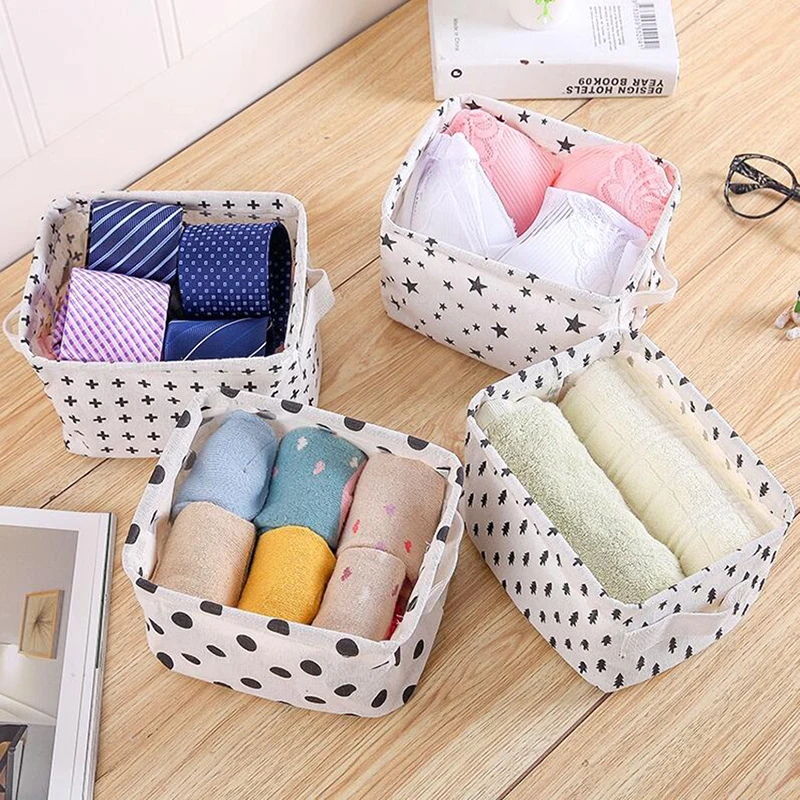 Linen Desktop Storage Basket Sundries Toy Storage Box Laundry Basket Underwear Cosmetic Organizer Office Stationery Organizer