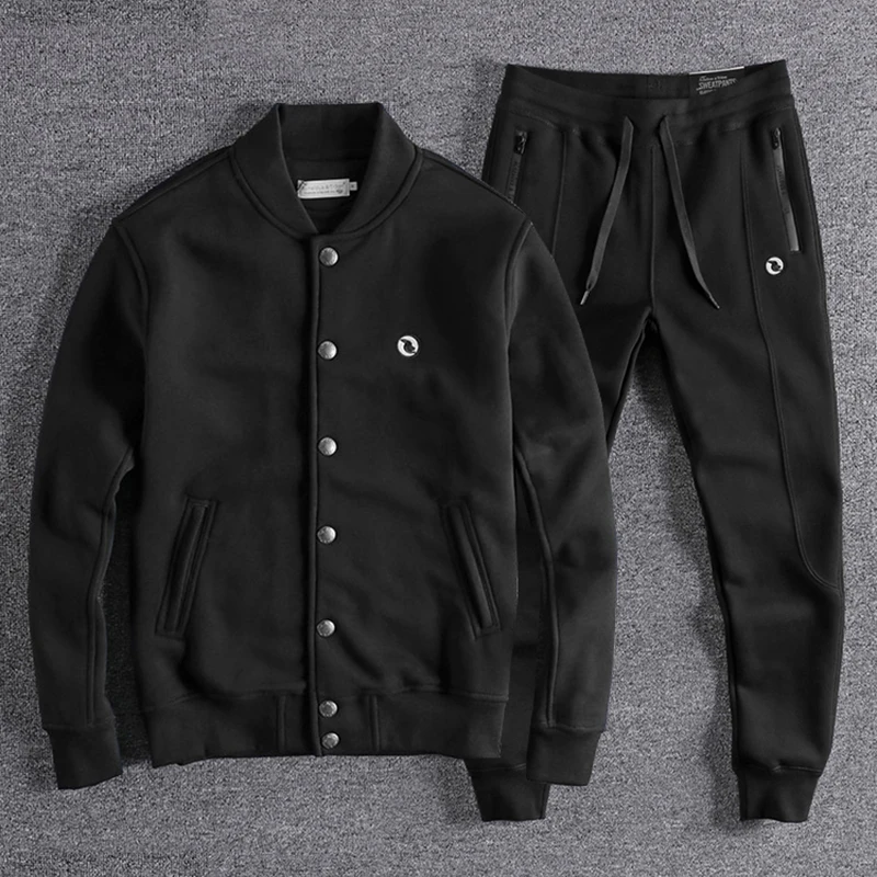 Men's Casual Sportswear Set Fitness Trendy Hoodie Baseball Jacket Two-Piece Suit Stand Collar Coat Upper Outerwear