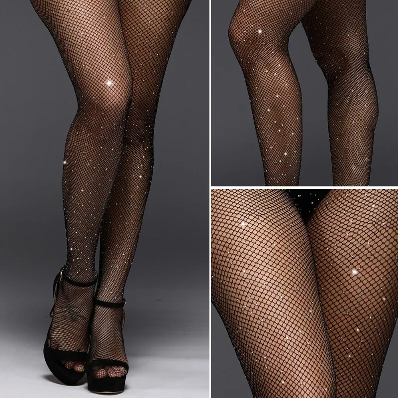 

Women's Thin Sexy Mesh Hot Diamond Pantyhose Sexy Fishnet Socks Hollow Socks Women's White Diamond Socks Rhinestone Full