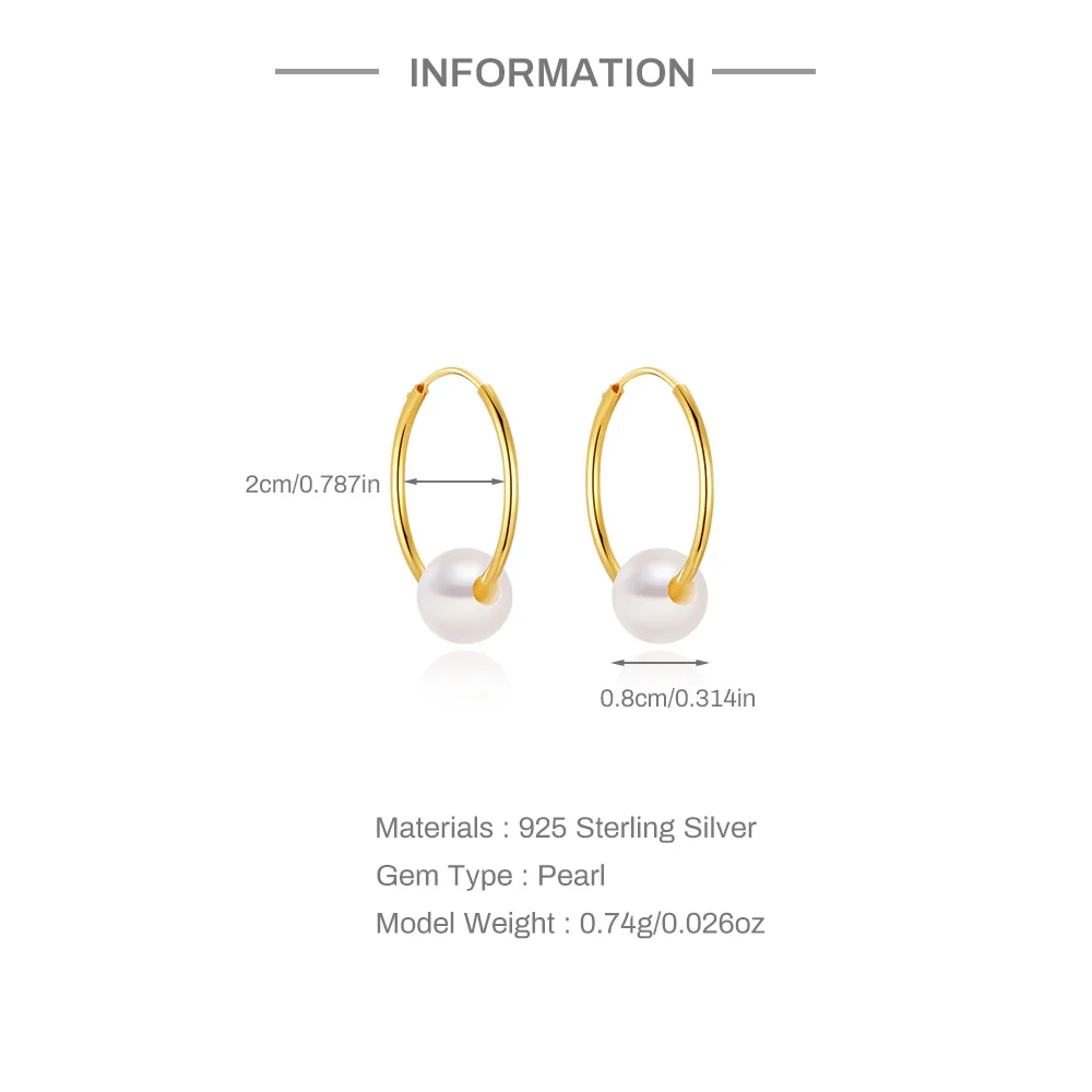 CANNER 925 Sterling Silver Multiple Sizes Big Pearl Hoop Earrings For Women 18K Gold Plated Temperament Popular Ins Fine Jewelry
