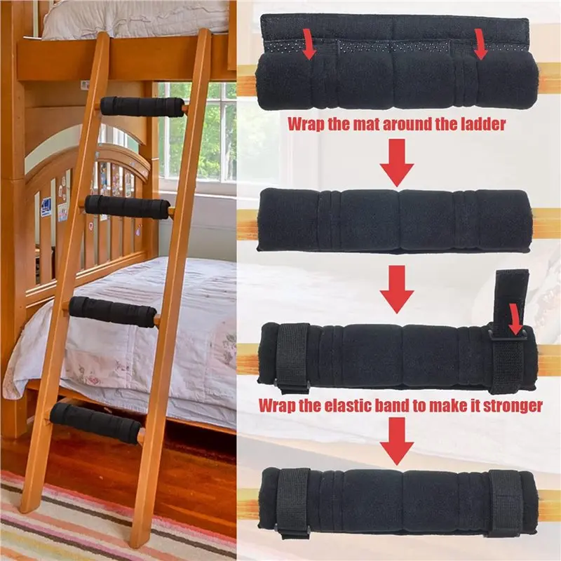 B-Est 8 Pcs Bunk Bed Ladder Pads,With 16 Adjustable Hook & Loop Straps,Bunk Bed Ladder Cover,Ladder Step Pads Loft Bed