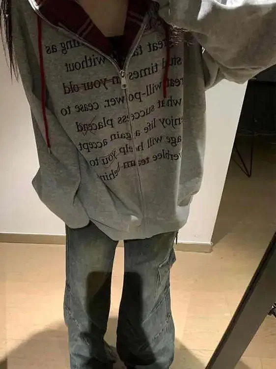 신상 여성 후드티 캐주얼 단색 레트로 롱 가디건 한국 스타일 아우터웨어 지퍼 루즈핏