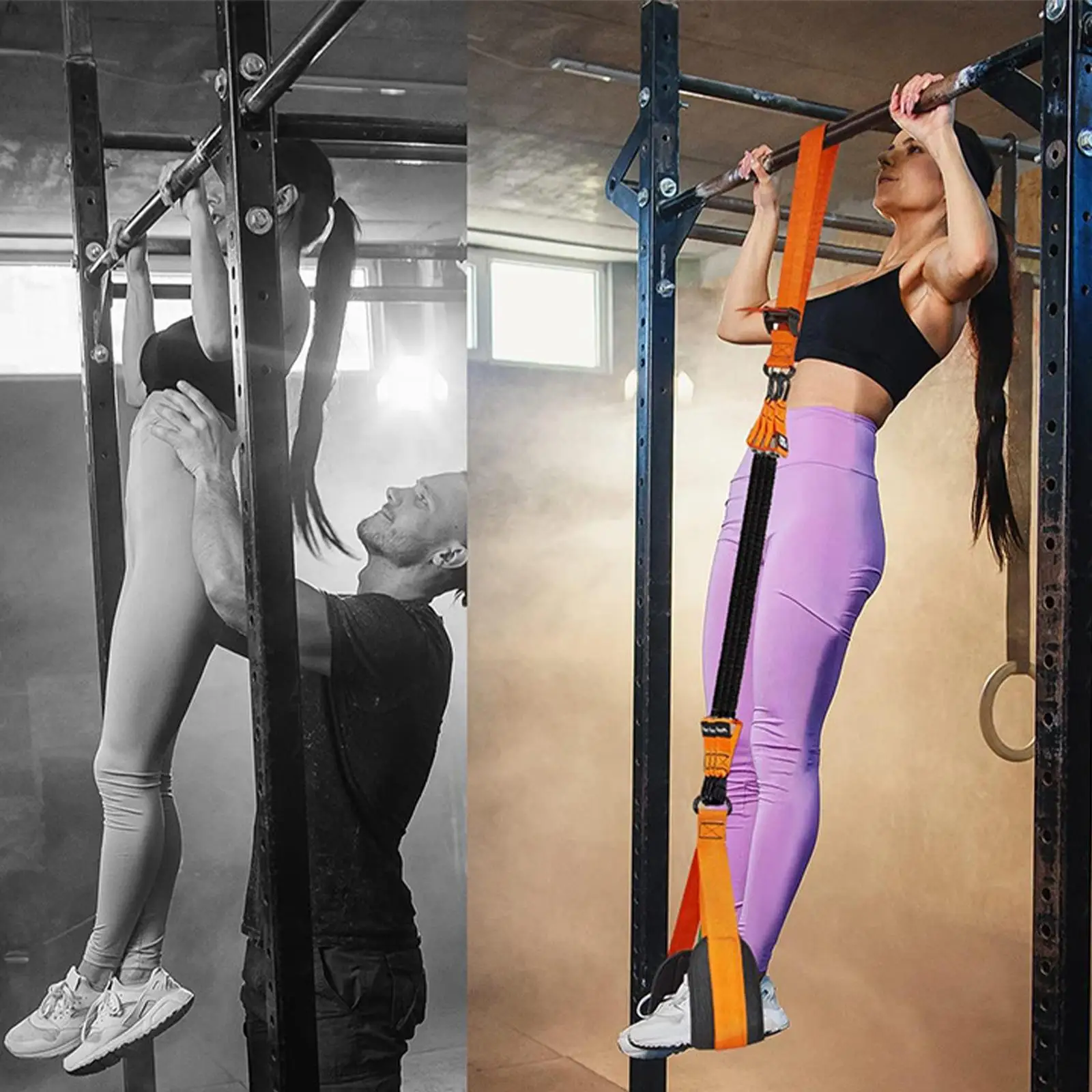 Chin Up Workout Using Pull Up Assistance Bands For Balancing Strength And Flexibility Steel And Soft Rubber Materials