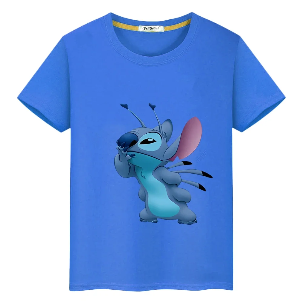 t shirt for kids boy 10years Stitch Disney Print 100%Cotton Short disney stitch anime Tops Kawaii pride tshirt y2k girls clothes