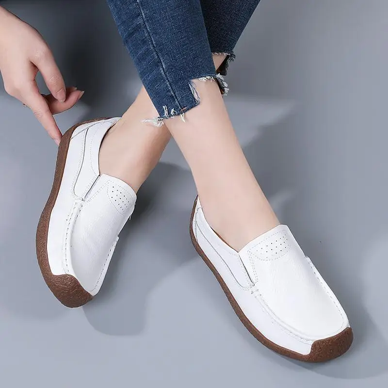 Mokasin Flat Loafer Flat Single Women's Summer 2025 Genuine Leather Soft-soled Granny Shoes