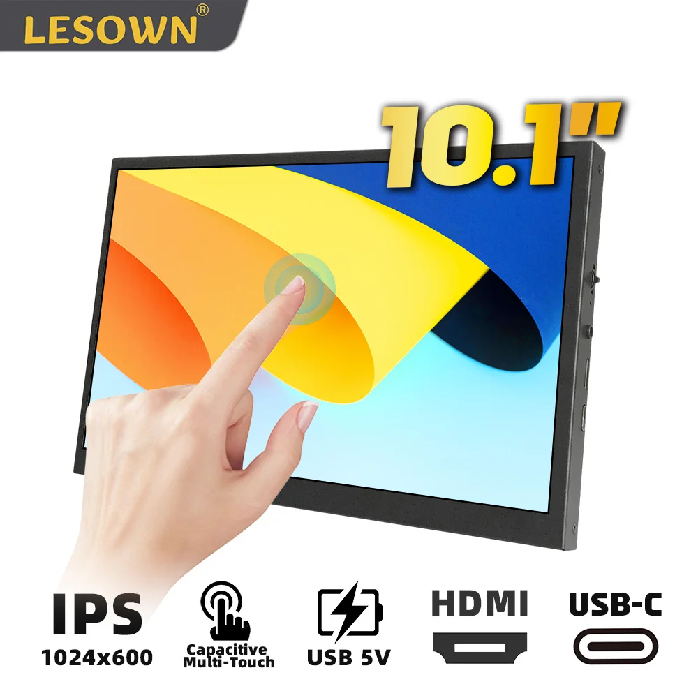 

LESOWN Small Touchscreen Monitor 10.1 Inch Travel Auxiliary Display 1024×600 IPS Ultra-Thin IPS Panel for Raspberry Pi Laptop PC