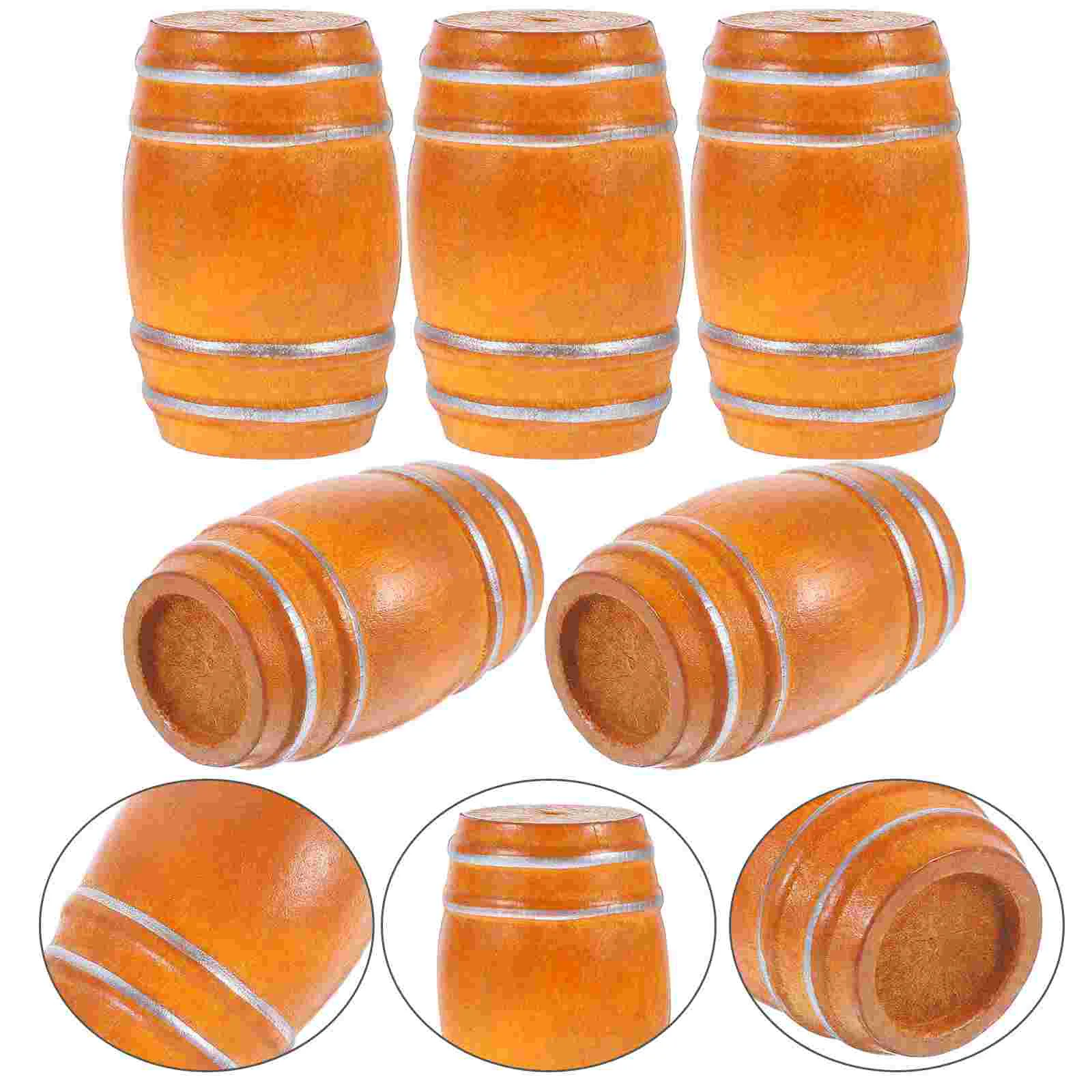 

5 Pcs Dollhouse Bar Accessories Mini Tiny Wooden Barrel Miniature Beer Barrels Models