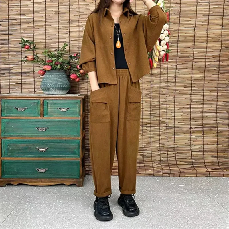 

Leisure and Fashion Set Women 2024 Early Spring Autumn New Style Western Age Reduction Retro Wide Leg Pants Two Piece Set Female