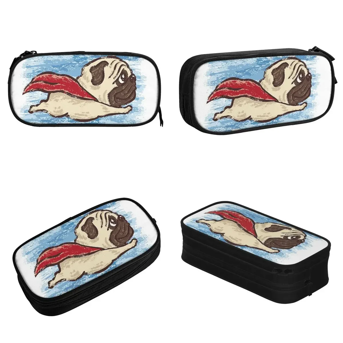 Flying Pug Pencil Cases Classic Bulldog Dog Pet Lover Animals Pen Box Bag Student Big Capacity School Supplies Pencilcases