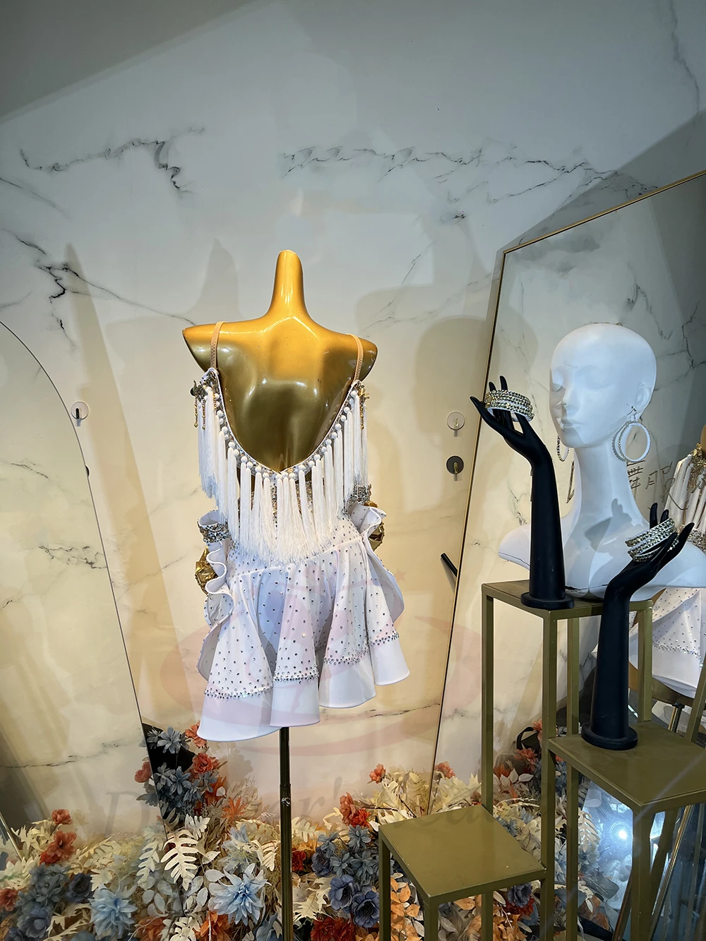 Latin Dance volwassen kinderjurk AB Stone High-End Custom Gold Flower Rok Tango professionele dameskleding