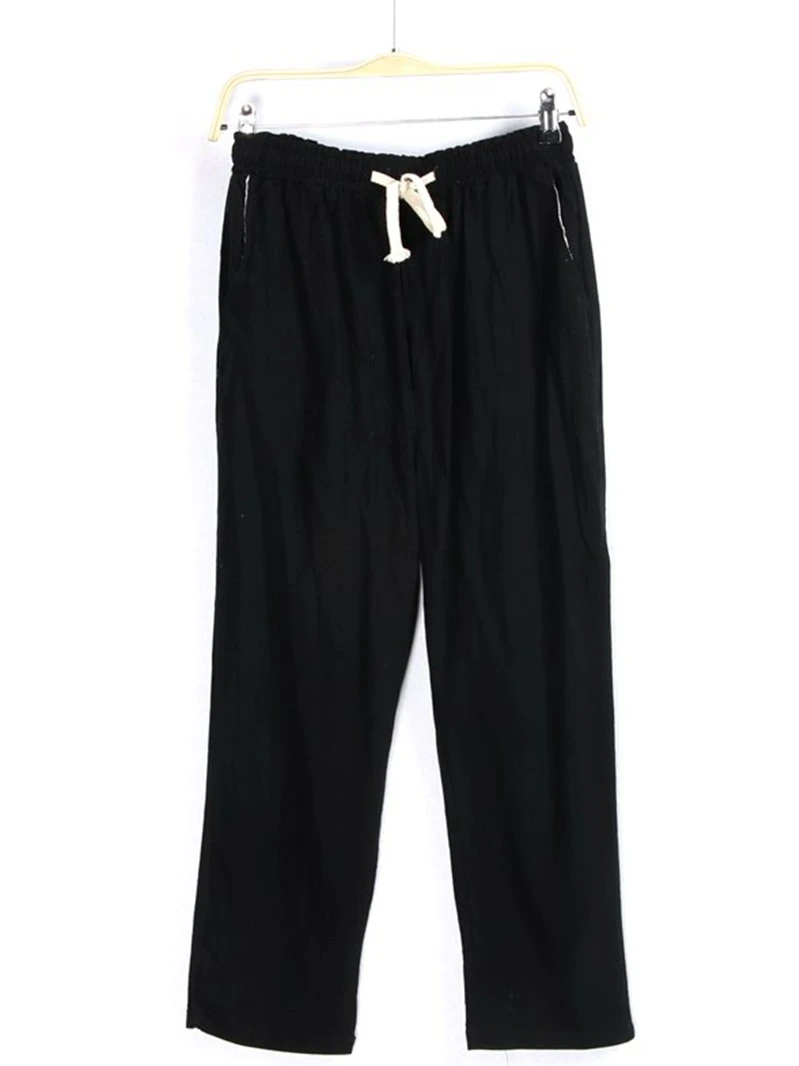 캐주얼 코튼 린넨 바지 벨트가있는 신축성있는 허리 대형 편안한 긴 바지 작은 물고기 컷 라벨 Dr Haunt