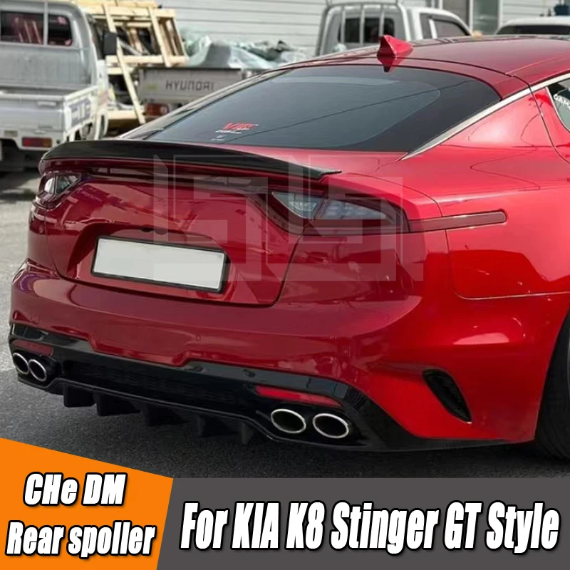 For KIA K8 Stinger Spoiler Real Glossy Carbon Fiber Rear Wing R Style Sport Accessories Body Kit Stinger Rear Spoiler 14-19