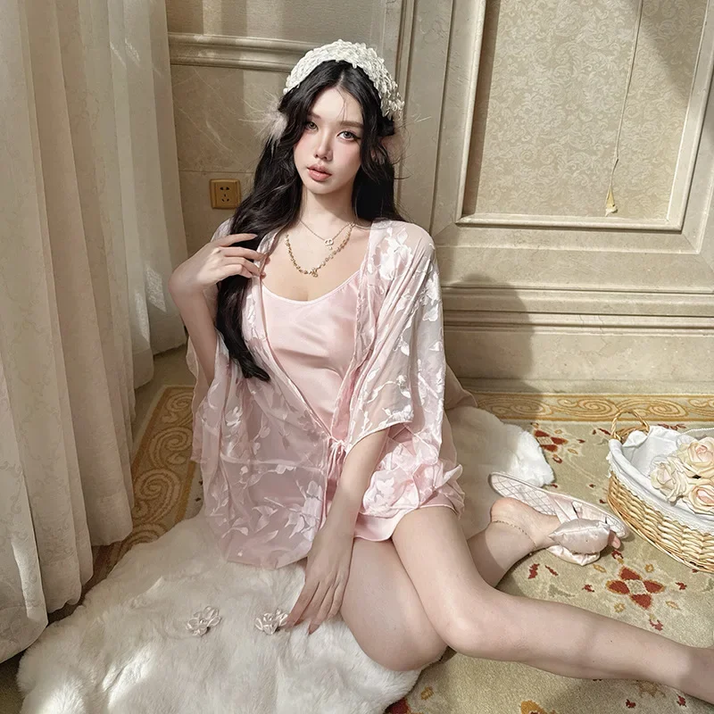 

Сексуальный сетчатый халат на тонких бретельках, короткое кимоно, женское платье принцессы в стиле Vestidos De Novia, новинка 2025 года, комплект халатов в китайском стиле, ночная рубашка