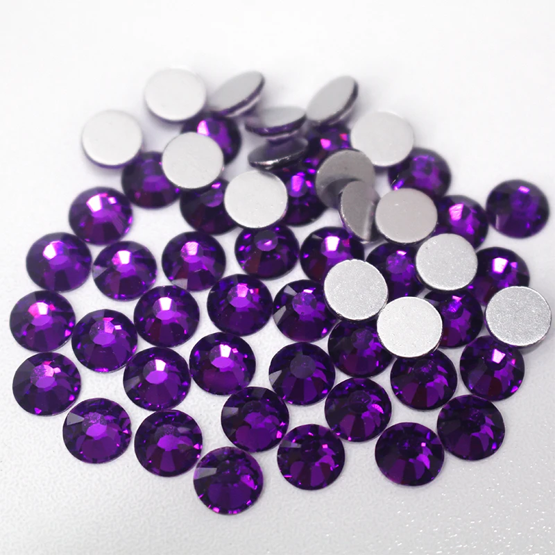 2058 SS16-SS20-SS30-SS50 Purple Velvet Cold Fixation Strass Nail Art Non Hotfix Crystals Flat Back Glass Rhinestones For Crafts