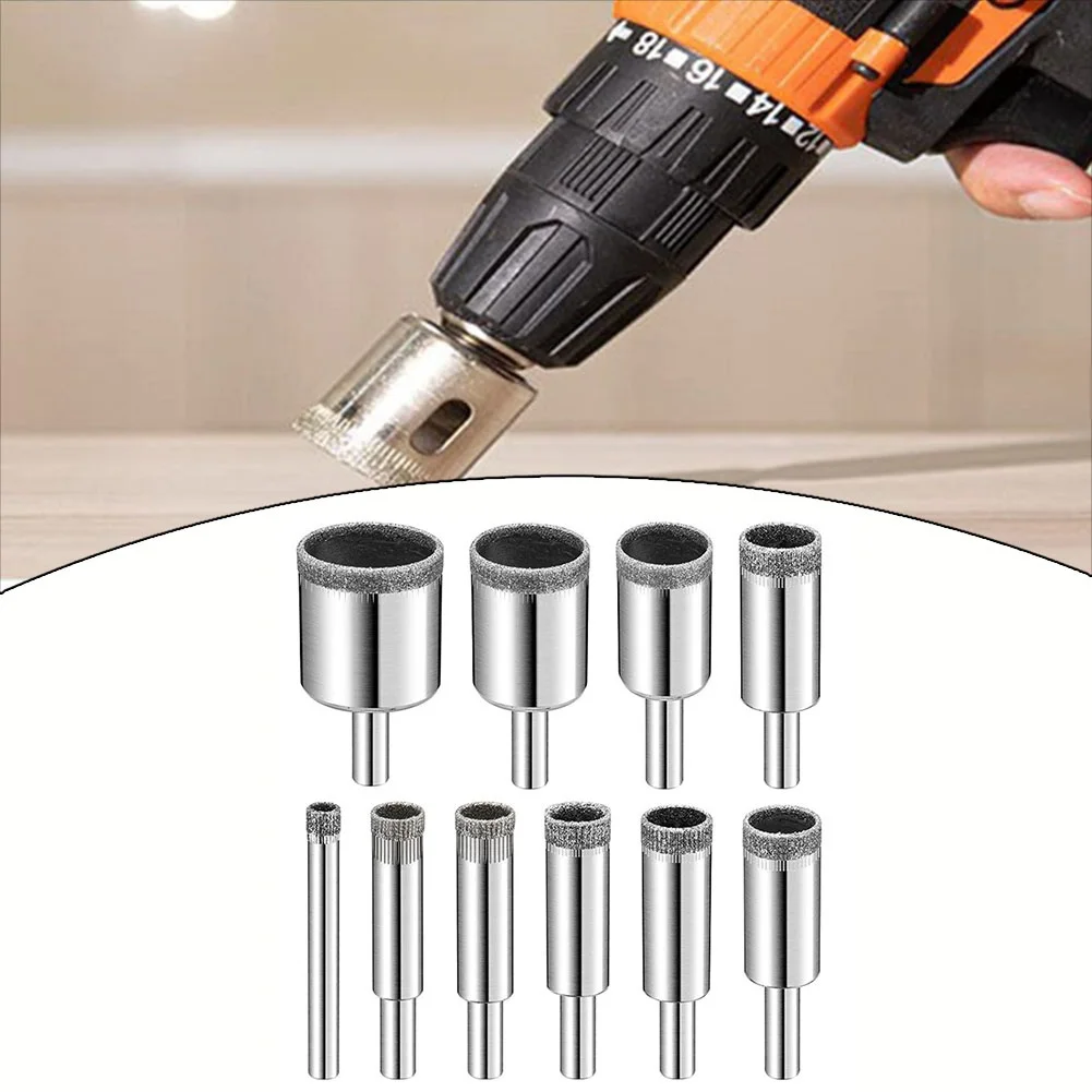 10pcs Diamond Coated Drill Bit Hole Saw For Glass Marble Granite Stone For Electric Hand Drill Electric Drill Power Tool Parts