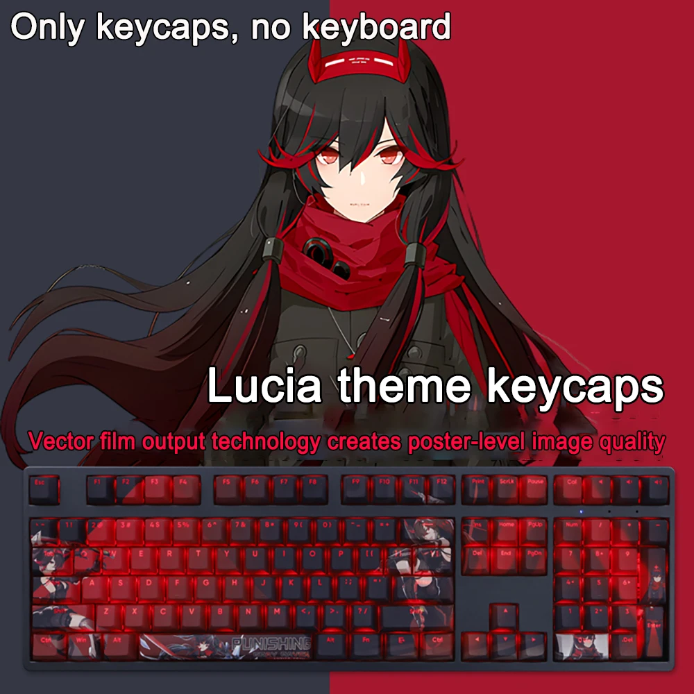 108 kunci/set Keycaps Lucia Transmission penutup PBT Dye Subbed Keycap Cherry kartun Anime Gaming tutup kunci untuk ANSI 61 87 104 108