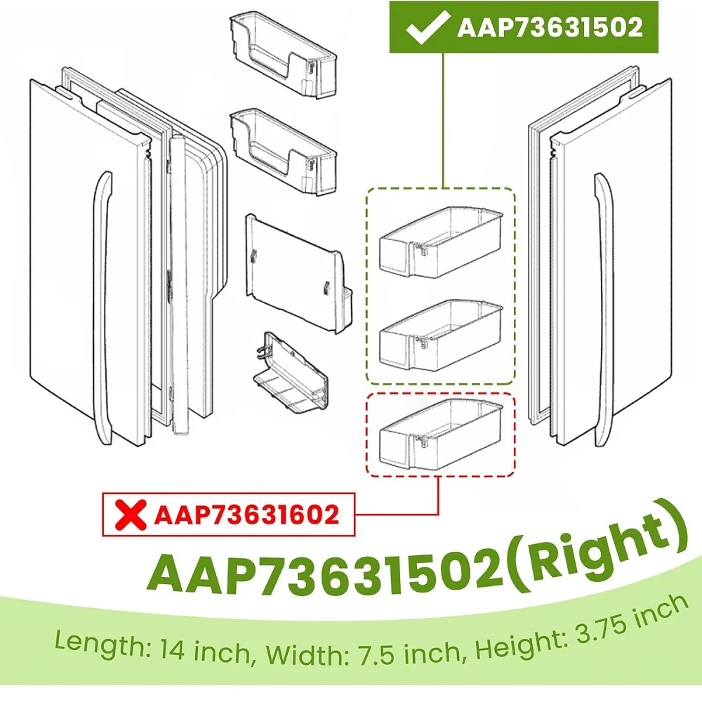 AAP73631502 صندوق باب الثلاجة متوافق مع رف باب الثلاجة LG Kenmore (يمين) 2652330، AP5673810، AAP72909218