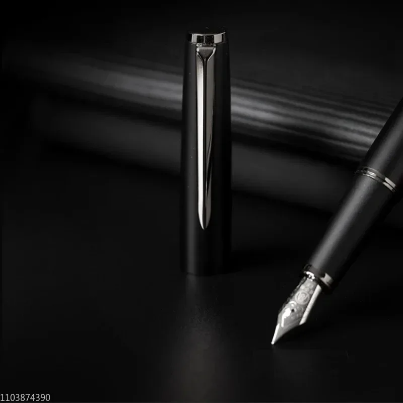 new-new-junzijian-shi-series-black-fountain-pen-ef-f-038-05mm-business-high-end-men-writing-ink-pen-with-silver-clip-office-s