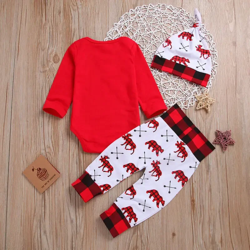 Lovely Baby Boy My First Christmas Letter Romper Kids Pant Newborn Hat Boys Outfits Girl Xmas Set Autumn Clothing 2PCS Set