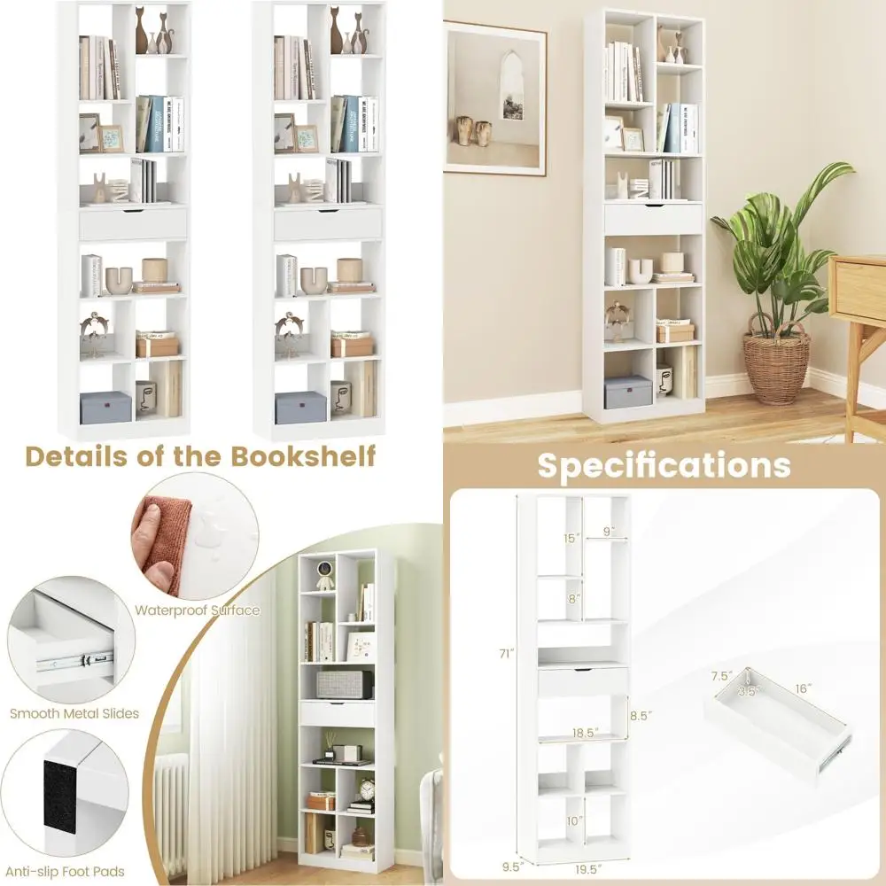 Set di 2 librerie alte e moderne da 2 con 10 cubi, libreria da pavimento, soluzione di archiviazione elegante