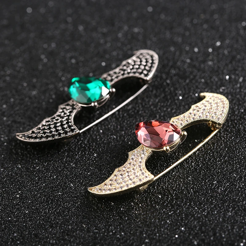 Cute Full Clear Black Zircon Bat Copper Brooches Glimmering Animal Brass Brooches For Rocker Women Dress Clothes Jewelry