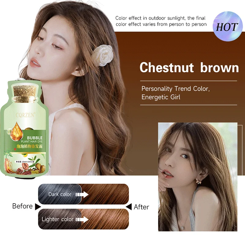 Natural Dye Shampoo For Hair Chestnut Brown Champu Para Cubrir Canas Professional Gray Hair Repairing Woman White Hair Cover20ml