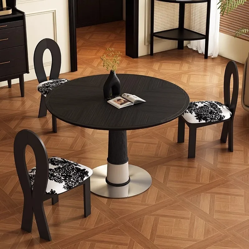 

Solid wood round dining table French retro bamboo dragonfly ash wood stainless steel dining table minimalist negotiation table