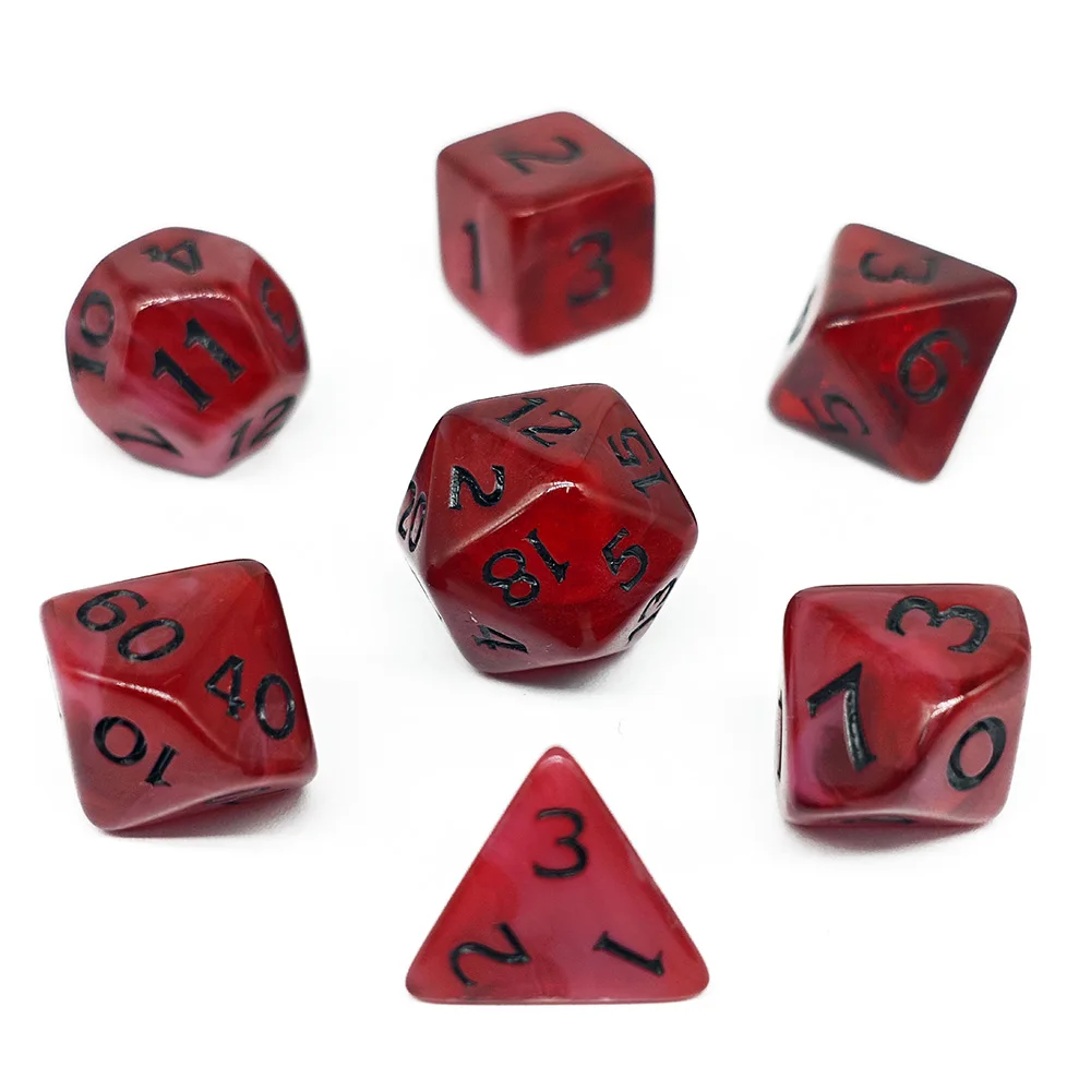 7Pcs/Set Polyhedral Dice With White Transparent Bag Desktop Gaming Entertainment Games Acrylic Material DND Rounded Gaming Dice