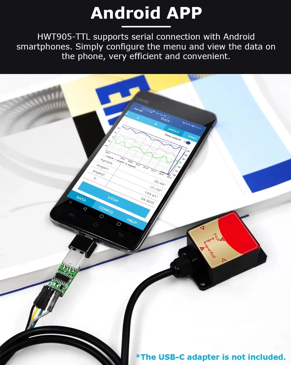 High-precision accelerometer + gyroscope + angle with temperature and magnetometer compensation, IP67 waterproof inclinometer