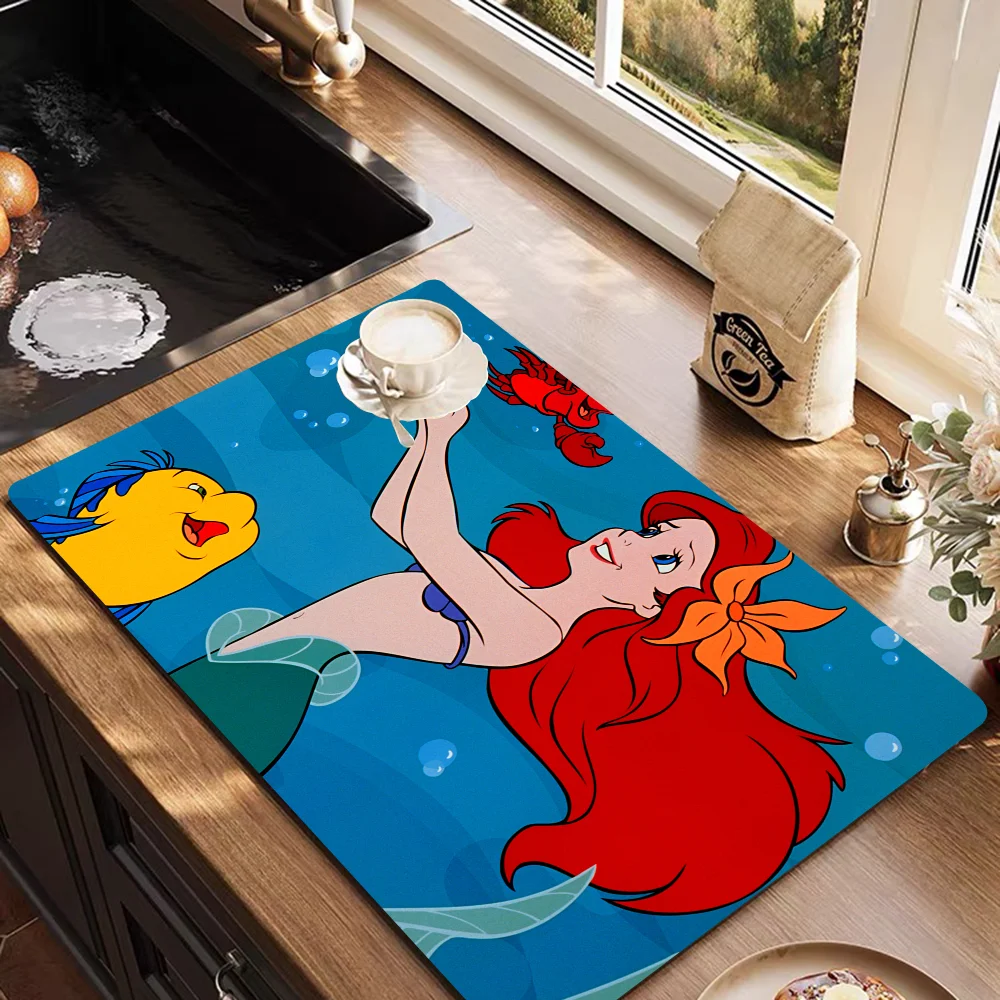 The Little Mermaid Exquisite Kitchen Drain Pad Super Absorbent Dinnerware Placemat Desktop Decor Pads Drying Rug Bathroom Mat