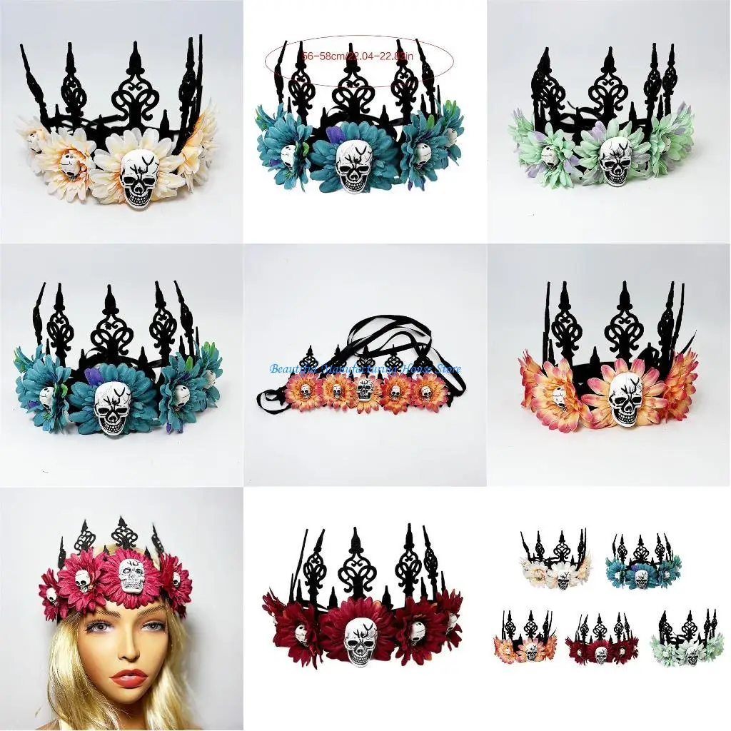 

E56A Simulation Crown Headband Vintage Baroque-Style Crown Wreath Women Garland Headpiece Photo Props Accessories