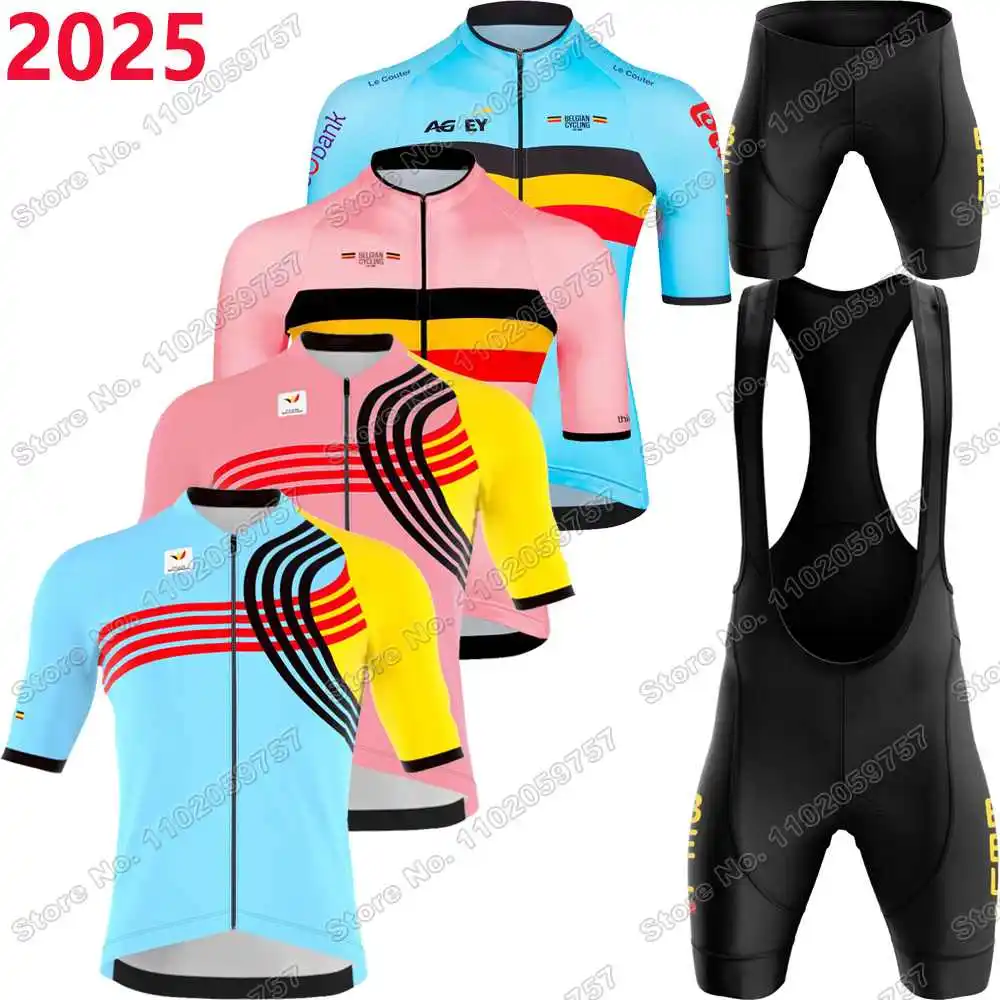 2025 Belgium Cycling Jersey Short Sleeve Set Belgian National Team Cycling Clothing Men Road Bike Shirt Suit Bicycle Bib Shorts