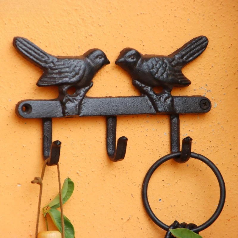 Birds Hook Hanging Shelf Wall Hanging Decorative Hook Black Cast Iron Coat Rack Courtyard Corridor Vintage Outdoor Decoration