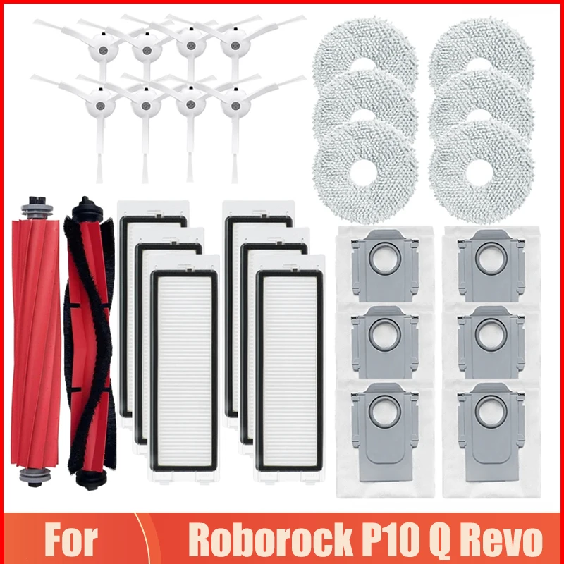 

Запчасти для робота-пылесоса Roborock Q Revo/P10, боковая щетка с роликом, фильтр НЕРА, тряпка для швабры, мешки для пыли, аксессуары