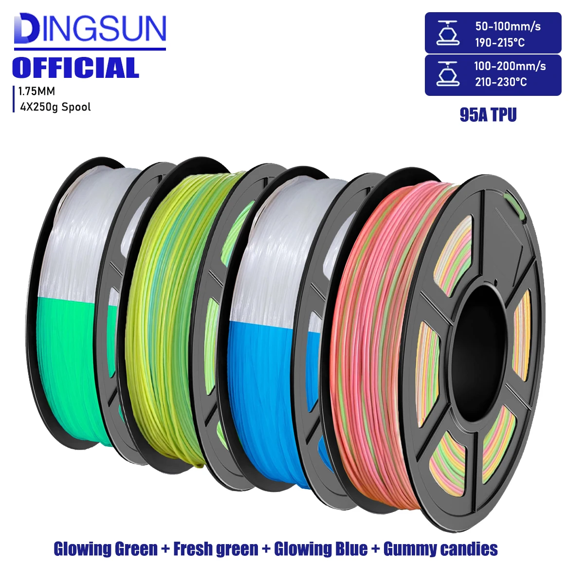 

Color Changing TPU Filament, Flexible 3D Printer Filament, 95A Hardness TPU, Color Gradient Rainbow , 3D Printing Material
