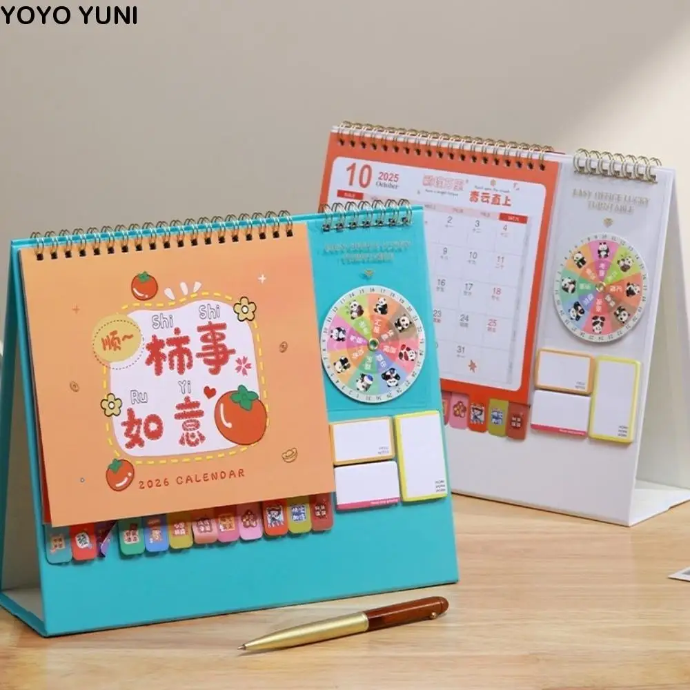 

Китайский новогодний стиль 2026, настольный календарь, переплет на катушке с заметками, календарь на год лошади, мультяшный пони, лошадь/панда/лось