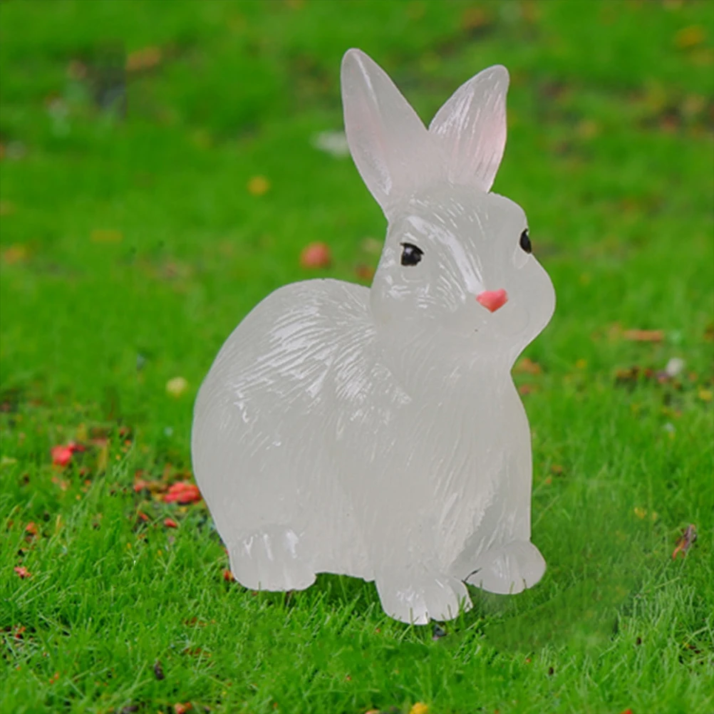 

12 Pcs Luminous Rabbit Ornament Mini Figurines Decoration Bunny Ornaments Cartoon Animal Statue White Resin