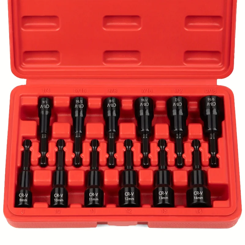 Magnetic Nut Driver Socket Set, 15pcs/12pcs Nut Driver Set for Impact Drill, Quick-Change 1/4