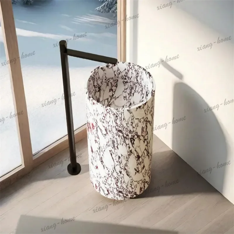 French retro Bulgari white marble artificial outdoor courtyard wash basin column basin