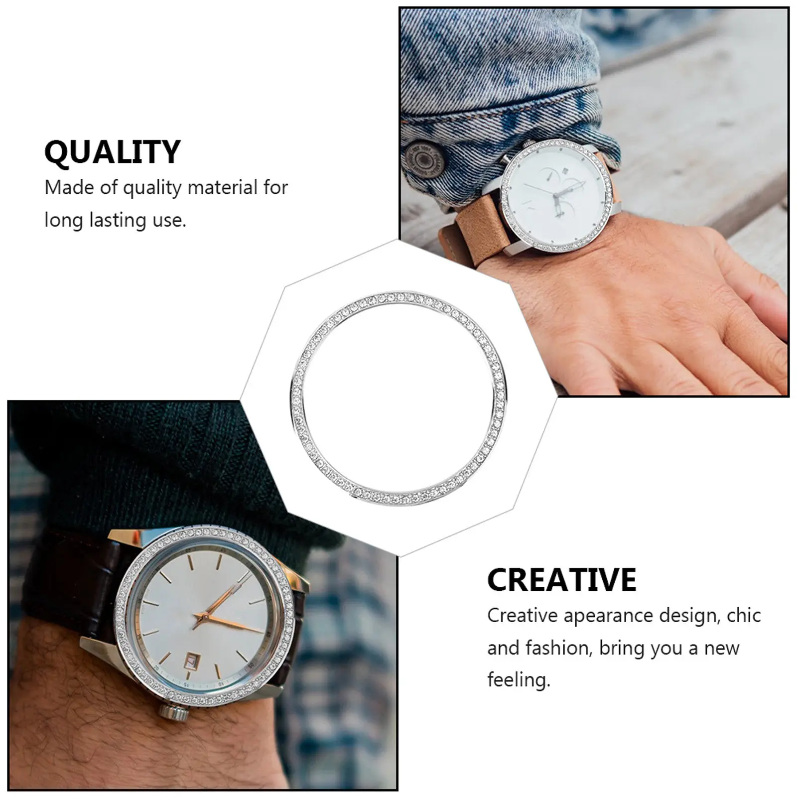 2Pcs Diamond-Studded Watch Case 46mm Replacement for Metal Protective Frame Accessory 46mm Watch Case