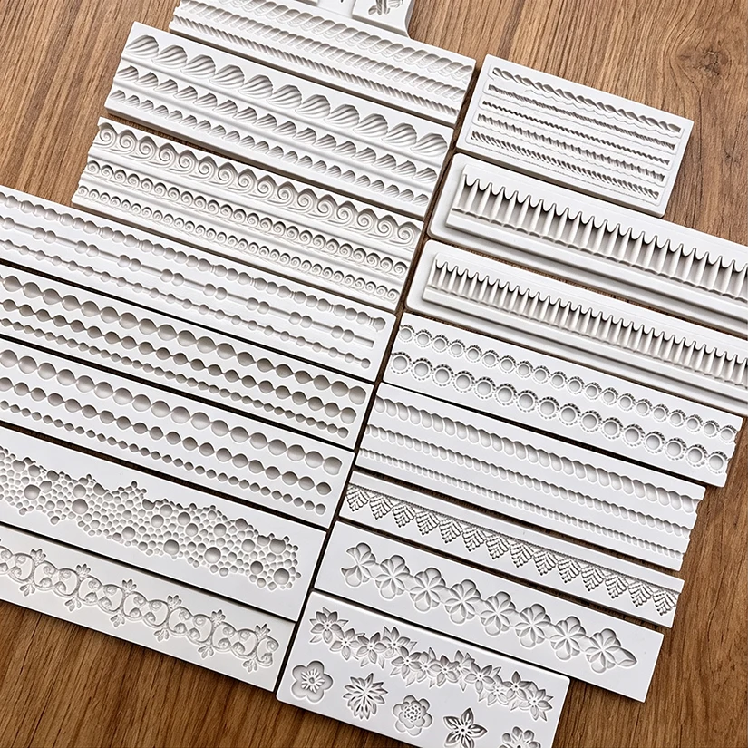 Bolo Side Lace Silicone Sugarcraft Mold, Corda De Pérola, Onda, Flor, Forma De Pedras Preciosas, Fondant, Ferramentas De Decoração