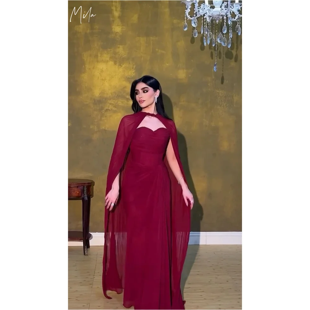 

Mila Red Sweetheart Neck A-Line Party Dresses Tulle Detachable Shawl Prom Dresses Floor-Length Evening Dresses Customized 2025