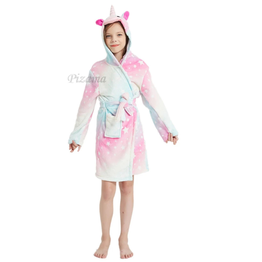 Rainbow Unicorn Bathrobe for Girls Christmas Pajamas Soft Warm Winter Bath Robes for 2-12 Years Kids Pyjamas Sleepwear Nightgown