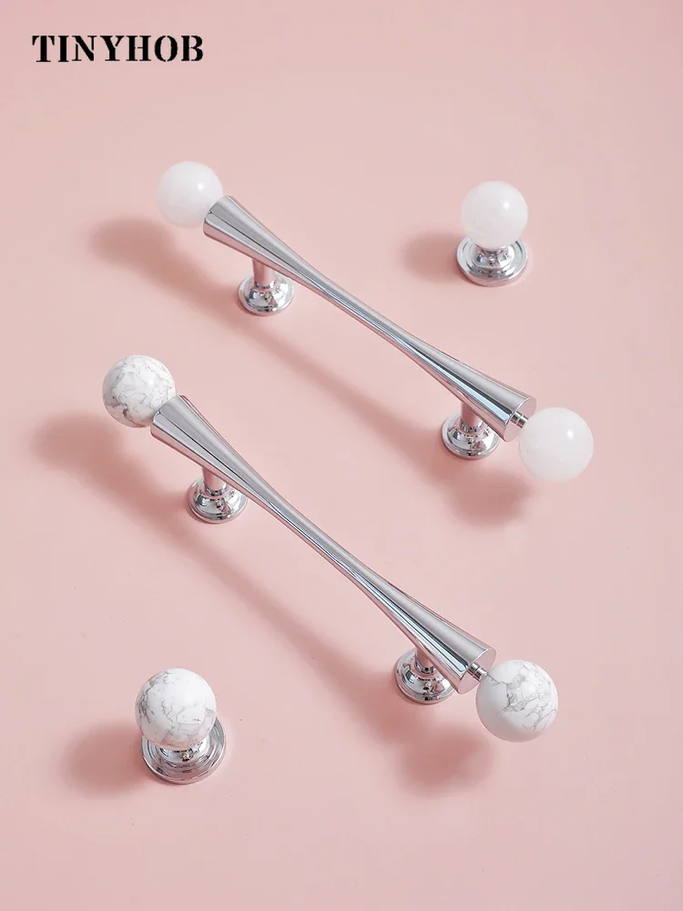Light Luxury /Brass+Ball White Crystal Cabinet Knobs Cupboard Long Handles Furniture Hardware Drawer Pull Kitchen Accessories